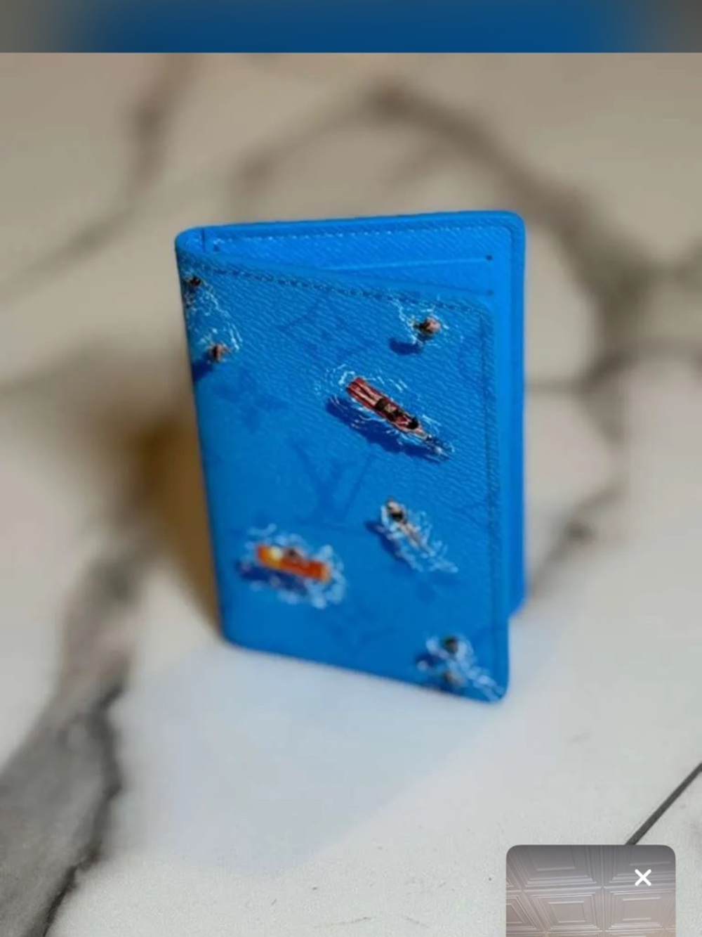 Louis Vuitton Bright Blue Card Holder with Nautical Boat Motif